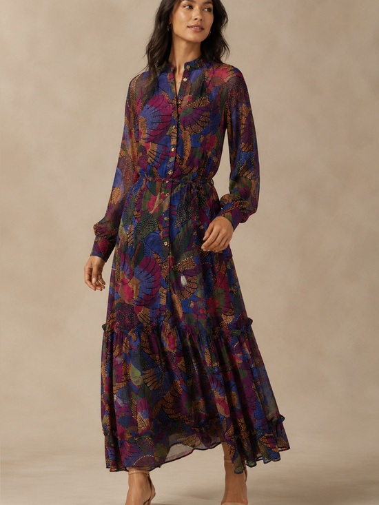 FARM Rio Dresses & Skirts - Farm Rio Ruffled printed georgette maxi dress hidden birds